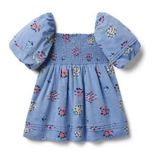 Janie and Jack Floral Smocked Bubble Sleeve Dress Size 6